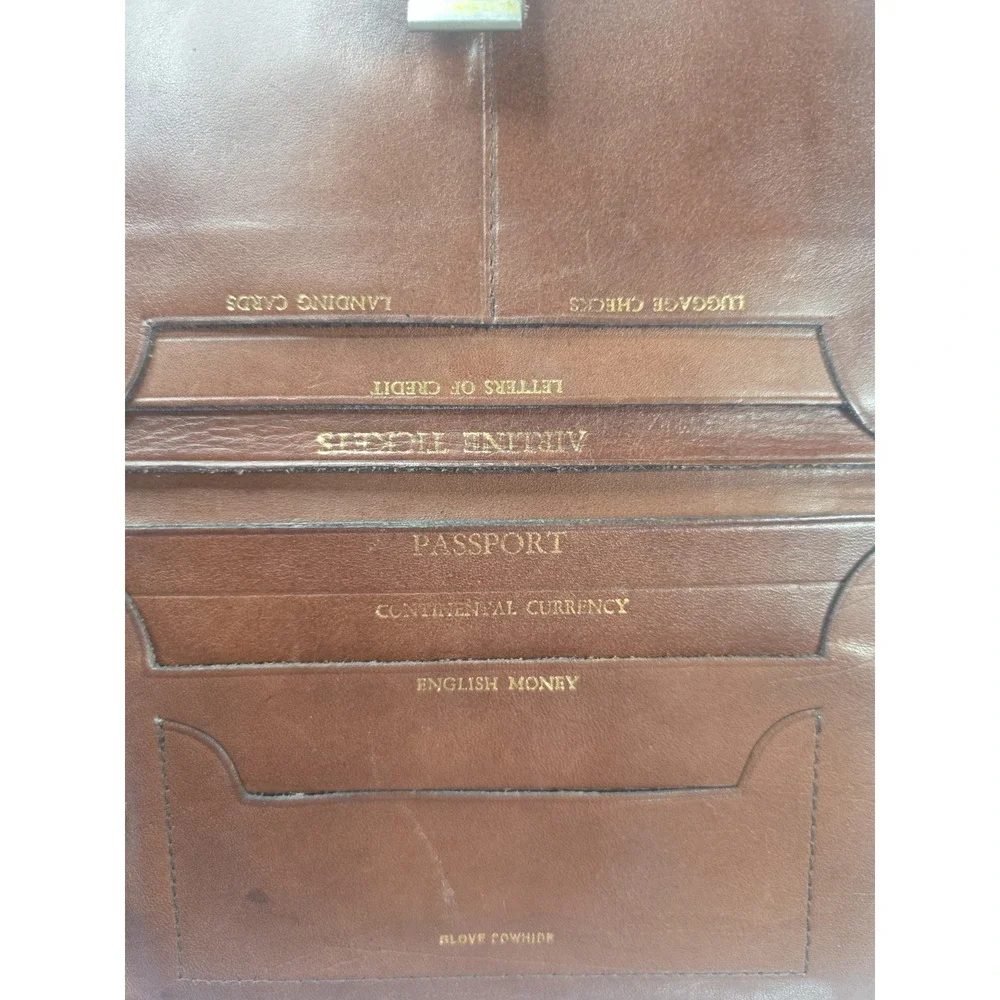 Vintage 1960s Brown Glove Cowhide Travel Wallet Passport Document Organizer